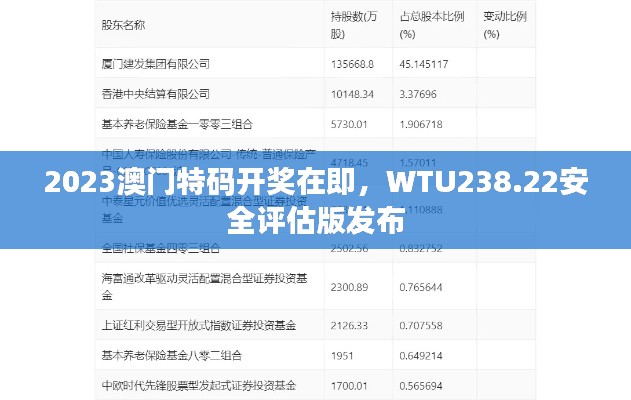 2023澳门特码开奖在即,WTU238.22安全评估版发布