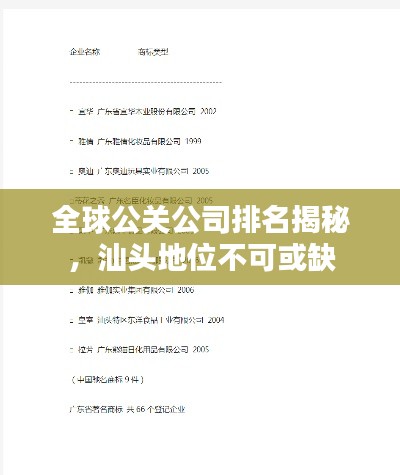 全球公关公司排名揭秘,汕头地位不可或缺